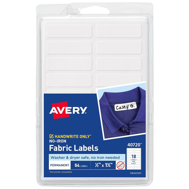 Avery No Iron Clothing Labels, Washer & Dryer Safe