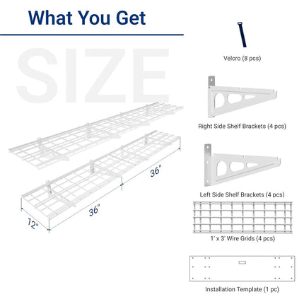 FLEXIMOUNTS 30CM by180CM Wall Shelf Garage Storage Rack Wall Mounted Floating Shelves,180CM,White, 2-Pack