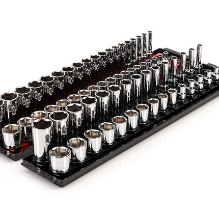 TEKTON 3/8 Inch Drive 6-Point Socket Set with Rails, 68-Piece (1/4-1 in, 6-24 mm) | SHD91220