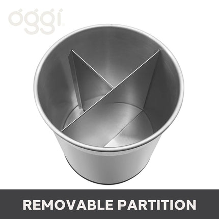 Oggi Jumbo Stainless Steel Rotating Utensil Holder with Removable Divider - Stylish Kitchen Cooking Utensil Organizer. Height 7.5".