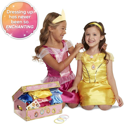 Disney Princess Dress Up Trunk, 21 Piece Amazon Exclusive Trunk Includes Aurora, Belle, Cinderella and Snow White Outfits, Accessories and Stickers, Ideal For Ages 3+