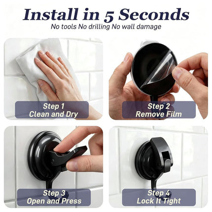 SOCONT Heavy Duty Vacuum Suction Cup Hooks, Matte Black Plated Polished Super Suction for Kitchen Bathroom, 1 Pack