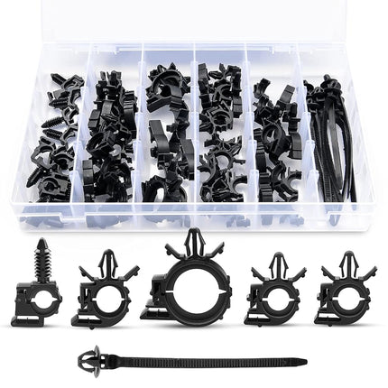 GOOACC 60Pcs Car Wire Loom Routing Clips Assortment - 6 Different Sizes Universal Wiring Harness Routing Clip Replacement Parts for Honda GM Mazda