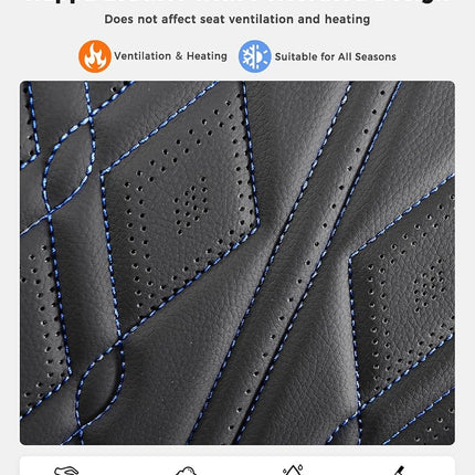 Huidasource Car Seat Covers Full Set, Leather Vehicle Cushion Covers, Universal Fit Most Car Sedan SUV Pickup Truck, Fit for Acura Honda City Nissan Altima Mazda Hyundai Audi (Full Set/Black&Blue)