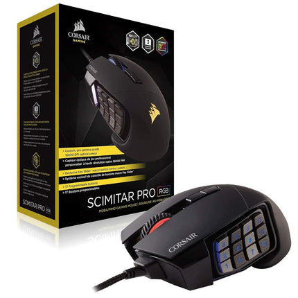 Ratón óptico para juegos MMO Corsair Scimitar Pro RGB (sensor óptico de 16.000 ppp, 12 botones laterales programables, iluminación RGB multicolor de 4 zonas, almacenamiento interno) - Negro