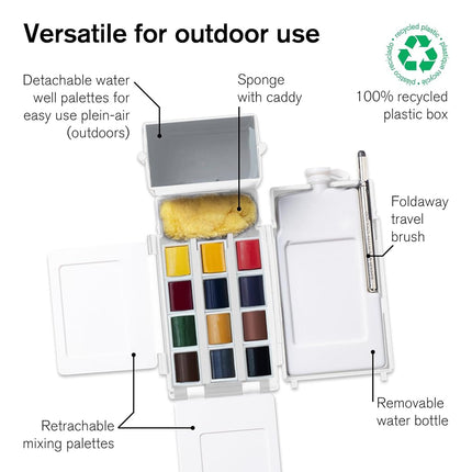 Winsor & Newton 190685 Artist's Water Colour Field Box Drawing Set with Half Pan - Pack of 12