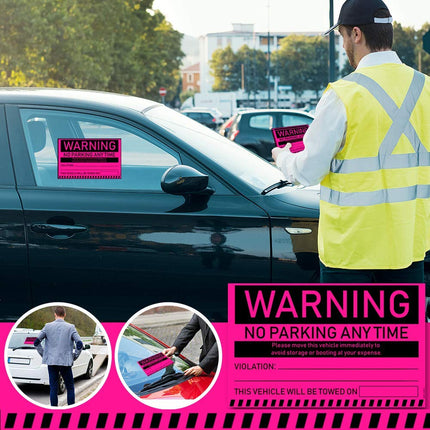 100 MESS Parking Violation Stickers Hard to Remove - Pink Tow Warnings - No Parking Stickers - Bad Parking Stickers - Super Sticky Warning Stickers for Towing Parked Cars 8x5 in, Pink