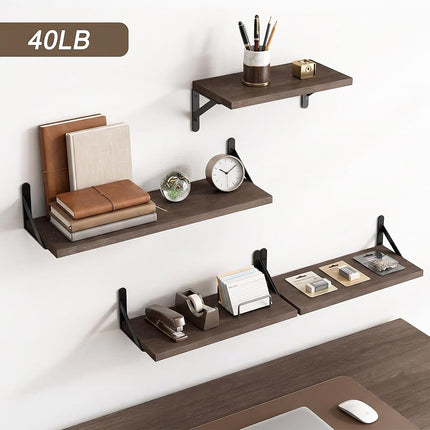 YGEOMER Floating Shelves for Wall, Different Sizes Walnut Wall Shelves for Living Room, Bathroom, Bedroom, Kitchen, Home Decor (Set of 4)