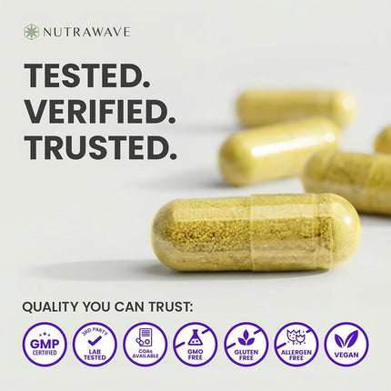 Nutrawave PURE Berberine MAXIMUM POTENCY 1000mg per Serving (2 capsules 500mg each) Non-GMO, Vegan, Gluten Free. 90 Easy to Swallow Capsules