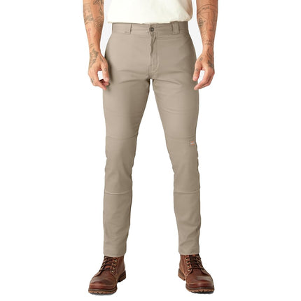 Dickies Men's Skinny Straight Double Knee Work Pants - Durable, Slim Fit, Industrial Uniform & Workwear, Desert Sand V1, 31W x 32L