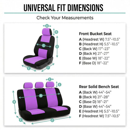 FH Group Automotive Seat Covers Purple Universal Fit Full Set Flat Cloth Fabric fits most Cars, SUVs, Trucks, and Vans FB050PURPLE114