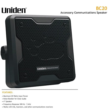 Uniden (BC20) Bearcat 20-Watt External Communications Speaker. Durable Rugged Design, Perfect for Amplifying Uniden Scanners, CB Radios, and Other Communications Receivers,Black
