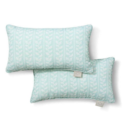 MARTHA STEWART Vineyard Vines Indoor Outdoor Decorative Pillow 2-Pack Set, UV Fade Resistant, Water Repellent, Printed Garden Design, 18"x18", Aqua Blue