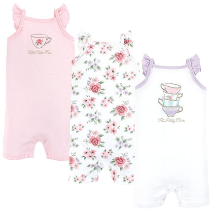 Hudson Baby Unisex Cotton Rompers, Tea Party, 0-3 Months