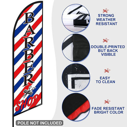 2 Pcs Barber Flag Barbershop Sign Outside Barber Shop Sign Windless Banner Feather Swooper Flag for Shop Advertising Business Outdoor(NOT INCLUDE POLE KIT)(12 ft)