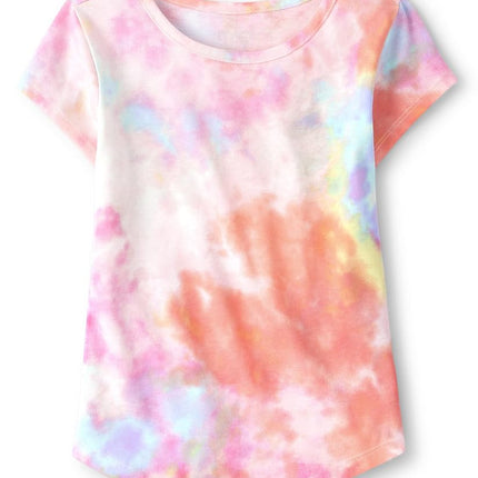 The Children's Place Girls Short Sleeve Graphic High Low Top, Tie Dye, Medium