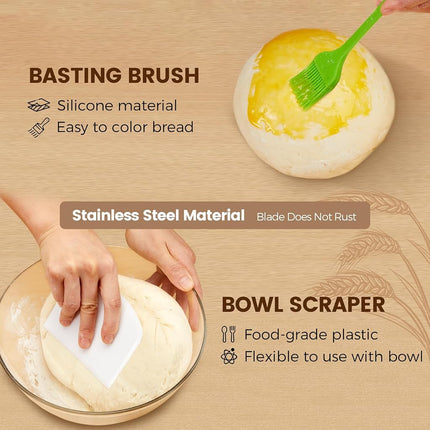 Cestas Banneton para fermentar pan y accesorios para hornear - Kit de masa madre ovalado de 10", juego de 2, 6 accesorios