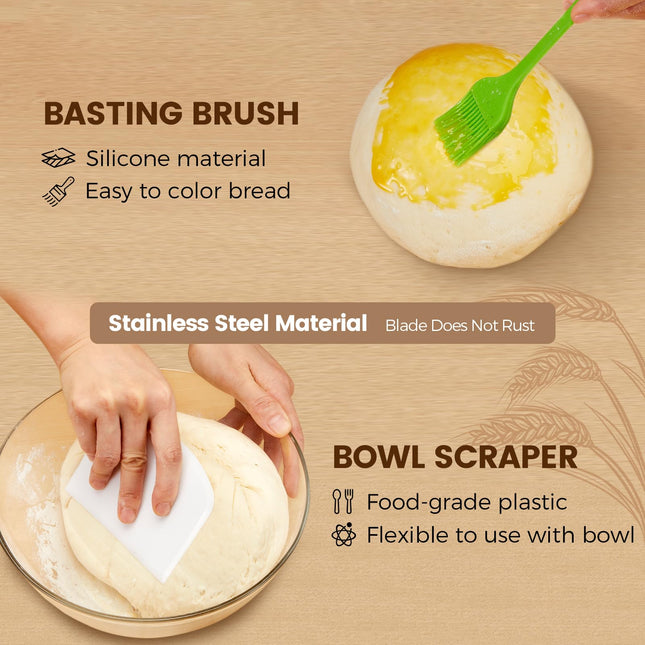Artisan Sourdough Bread Proofing Baskets Set of 2 – Banneton Basket Kit with 9" Round & 10" Oval, 6 Accessories for Bread Baking