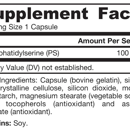 Jarrow Formulas PS100 100 mg Phosphatidylserine Promotes Brain Function, 120 Capsules