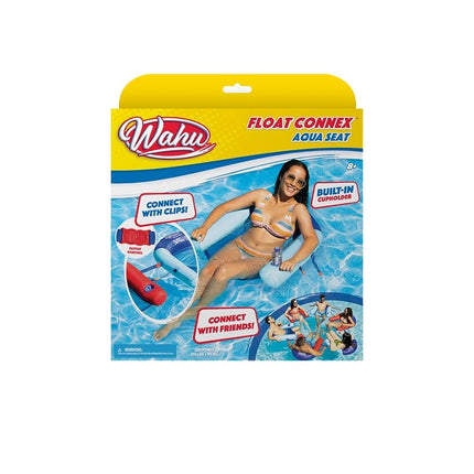 Wahu Float Connex Aqua Seat - Blue | Inflatable Pool Float with Built-in Cupholder & Chair Connector | Pool Inflatables for Adults | Ages 8+, M