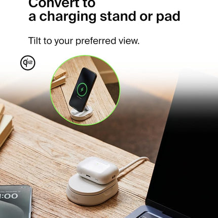 Belkin Convertible Magnetic Charging Stand 15W - MagSafe-Compatible Fast Qi2 Charger, iPhone Charger for Apple iPhone 16, 16 Plus, 16 Pro, 16 Pro Max, iPhone 15 & 14, Apple Airpods Pro, & More - White