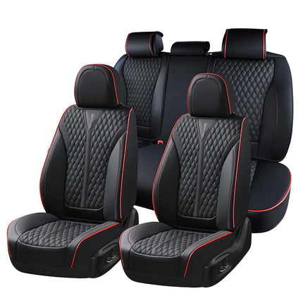 Coverado Car Seat Covers Full Set, Nappa Leather Seat Covers for Cars, Waterproof Front Seat Covers and Back Seat Covers, Car Seat Protector, Car Seat Cover Universal Fit for Most Cars, Black&Red
