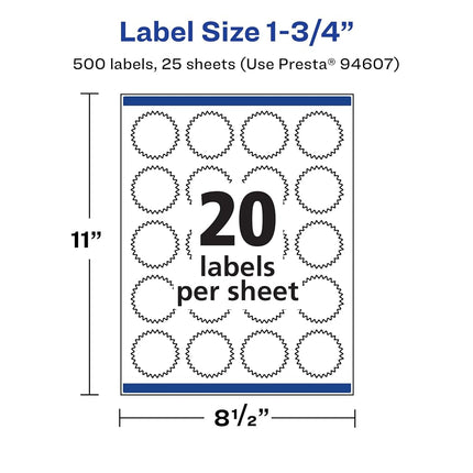 Avery Matte White Starburst Labels with Sure Feed, 1.75", 500 Matte White Printable Labels