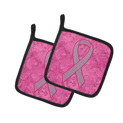 Caroline's Treasures AN1205PTHD Pink Ribbon for Breast Cancer Awareness Pair of Pot Holders, Kitchen Heat Resistant Pot Holders Sets Oven Hot Pads for Cooking Baking BBQ,