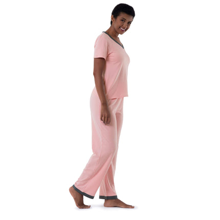Fruit of the Loom Women's Short Sleeve Tee and Pant 2 Piece Sleep Pajama Set, Soft Pink, M