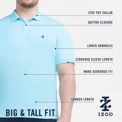 IZOD Men's Big and Tall Advantage Performance Short Sleeve Solid Polo Shirt, Dahlia Purple, Large