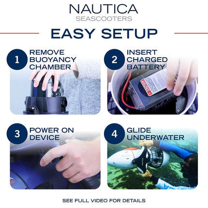 Nautica Marine 250 Underwater Seascooter, Scuba Snorkeling for Ocean or Pool, Action Camera Compatible