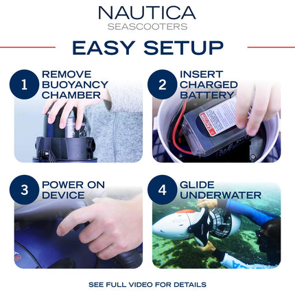 Nautica Marine 250 Underwater Seascooter, Scuba Snorkeling for Ocean or Pool, Action Camera Compatible