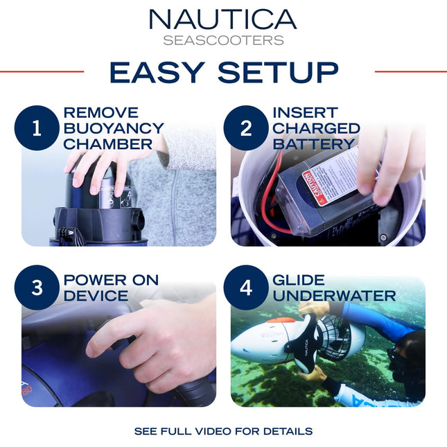 Seascooter Submarino Nautica Marine 250, Buceo y Snorkel para Océano o Piscina, Compatible con Cámara de Acción
