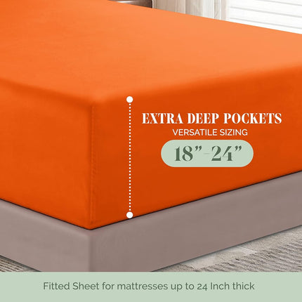 Elegant Comfort Luxurious 1500 Premium Hotel Quality Microfiber 4-Piece Sheet Set, 18-24 Inches Deep - Extra Deep Pocket Sheets - Ultra Soft 4PC Deep Pocket Sheets, King, Orange