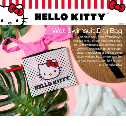 Franco Collectibles Hello Kitty Sac de plage/piscine étanche à pois pour maillot de bain, maquillage, articles de toilette (produit sous licence officielle)