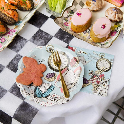 Talking Tables 12 x Blue Alice in Wonderland Small Plates Scalloped Edge Mad Hatter Tea Paper Plates Party Tableware Afternoon Tea Mother's Day Baby Shower Weddings 17cm