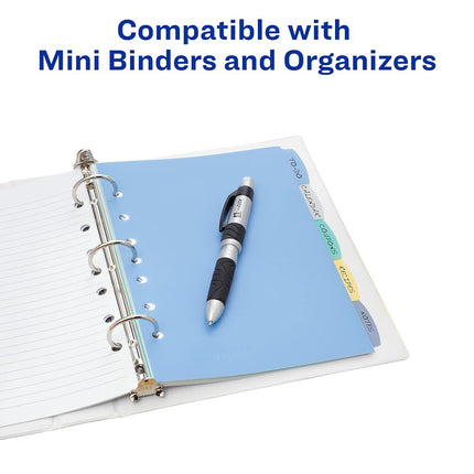 AVERY Durable Plastic 5-Tab Write & Erase Mini Dividers for 7 and 3 Ring Binders, Multicolor, 24 Sets (16180)