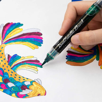 Pentel Glossy Ink Brush Dual Metallic Push Back .Metallic Green