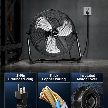 Simple Deluxe 18 Inch 3-Speed High Velocity Heavy Duty Metal Industrial Floor Fans, Black