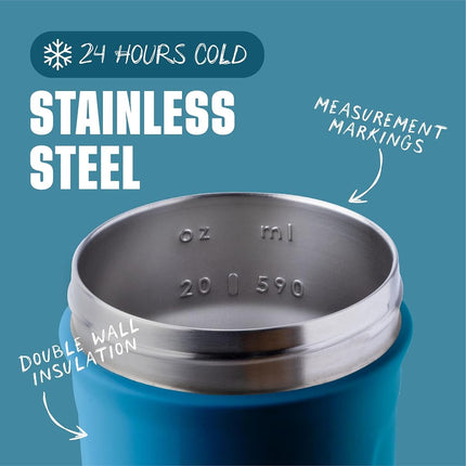 BlenderBottle Sport Insulated Stainless Steel Shaker Bottle with Wire Whisk, 24-Ounce, Blue – Protein Shakes & Hydration for Athletes & Fitness Enthusiasts, Easy Mixing, Keeps Drinks Cold, Lockable