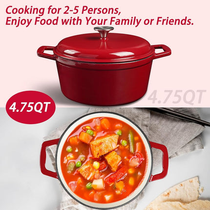 KOOMADE Dutch Oven Pot with Lid- 4.75 Quart Enameled Cast Iron Round Dutch Oven Stockpot With Dual Handles- Oven Safe up to 500°F, Heavy Duty Nonstick Cookware Safe for Bread Baking, Stews, Braising