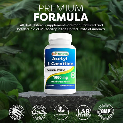Best Naturals Acetyl L-Carnitine 1000mg Capsule, 60 Count
