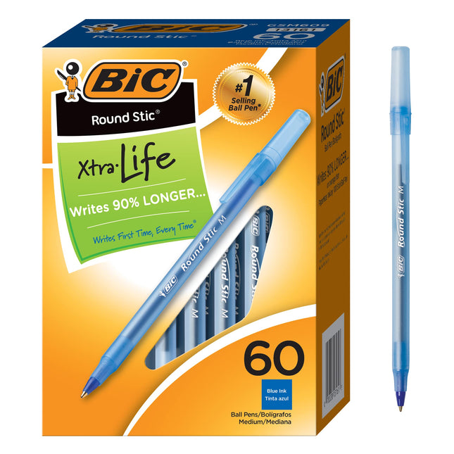 BIC Round Stic Xtra Life Ballpoint Pen, Medium Poi