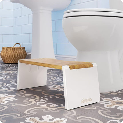 Squatty Potty The Stockholm Bamboo Folding Toilet Stool (White Legs), Bamboo And White Legs, 7 Inch