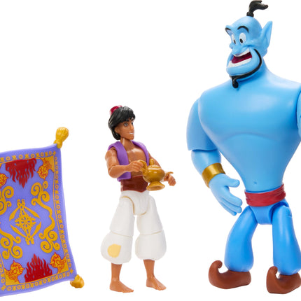 Disney Aladdin Pack Cuentacuentos de 3 figuras: Genio, Aladdin y Alfombra Mágica, Cueva de las Maravillas, Juguetes auténticos de película posables, Escala de 10 cm