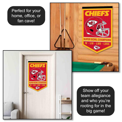Estandarte o banderín de los Kansas City Chiefs, 4 veces campeones del Super Bowl