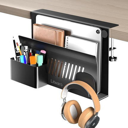 Litwaro Desk Side Storage, No Drill Laptop Holder 