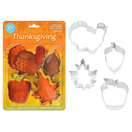 R&M International 5104 Thanksgiving Set Carded, 4 Pieces Cookie Cutter, 4, Medium, Silver
