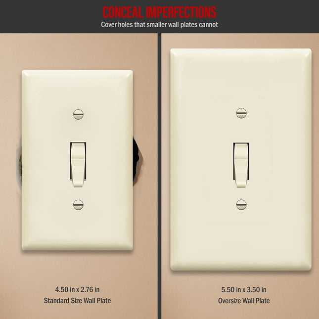 ENERLITES Toggle Light Switch Wall Plate, Jumbo Switch Cover, Oversized 1-Gang 5.5" x 3.5", Unbreakable Polycarbonate Thermoplastic, 8811O-LA-10PCS, Light Almond, 10 pack