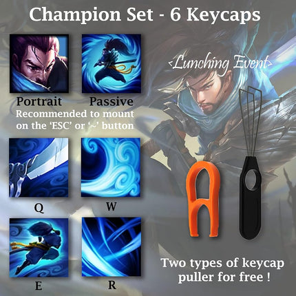 League of Legends Custom Keycaps (Champion Blitzcrank) - Laser Engraved with Each Champion's Portrait, Passive, and Skills. Fit with Any Mechanical Keyboard. League of Legends Gift for Gamers